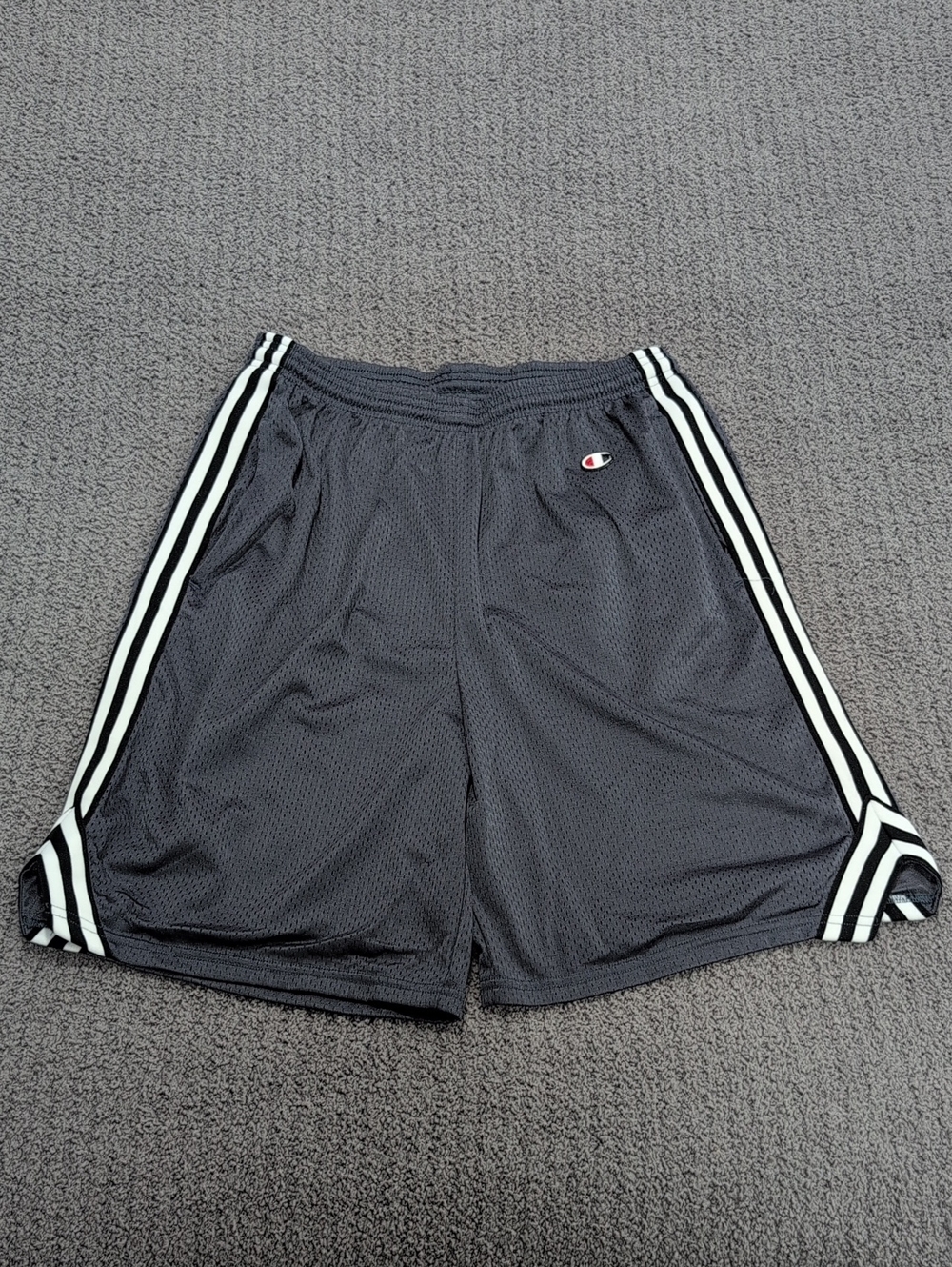 Champion Grey Mesh Lacrosse Shorts with Black/White Side Stripes